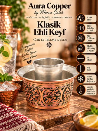 Aura Copper Bakır Ehlikeyf Bardak Soğutucu El İşlemeli ve Jelli Modeller EC-00004-Bakır Ağır İşleme