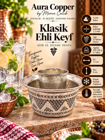 Aura Copper Bakır Ehlikeyf Bardak Soğutucu El İşlemeli ve Jelli Modeller EC-00005-Gümüş Üzüm