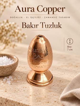El İşlemeli Bakır Tuzluk Dekoratif Sofra Tuzluğu ve Baharatlık Motifli-Ac-Tz-007