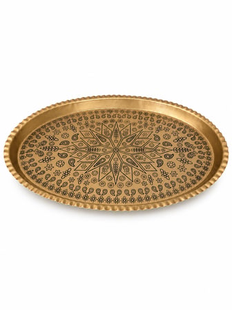 Ağır El İşlemeli Bakır Tepsi 1 mm Dekoratif Sunum ve Servis Tepsisi Ac-Tp-005/Oval 30 x 20 cm