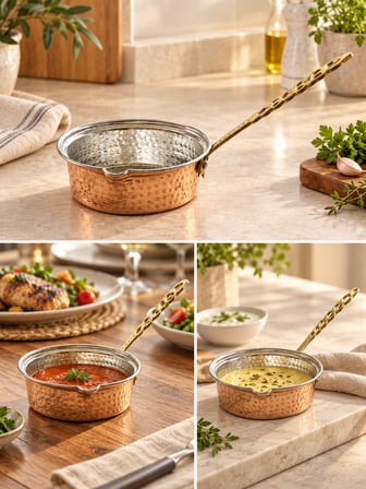 Aura Copper Kalın Bakır Sosluk 12 cm 1 mm El Dövmesi Uzun Saplı Sos Tavası SS-00002-Dövme
