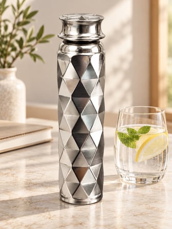 Bakır Matara Suluk Su Şişesi 500–600 ml Geometrik ve Dövme Desenli Ac-Mt-006-Piramit