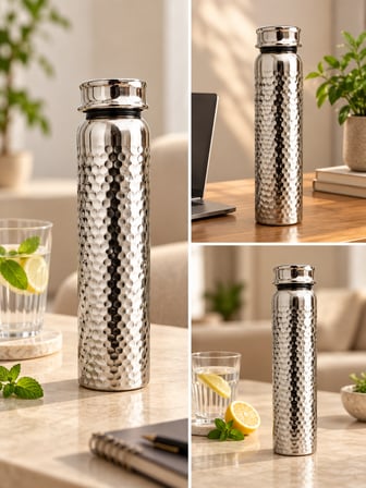 Bakır Matara Suluk Su Şişesi 500–600 ml Geometrik ve Dövme Desenli Ac-Mt-008-Dövme