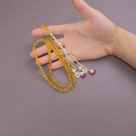 Kaya Damla Kehribar 99'luk Küre Kesim 6.5mm Kazas Püsküllü Namaz Tesbihi