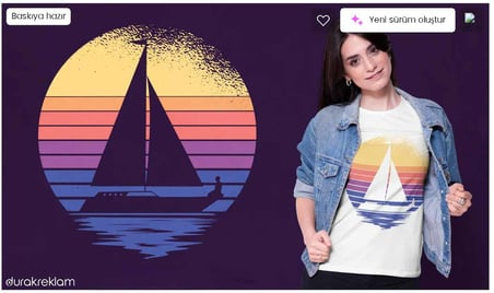 Gün batımı gemi T-Shirt tasarımı DTF baskı