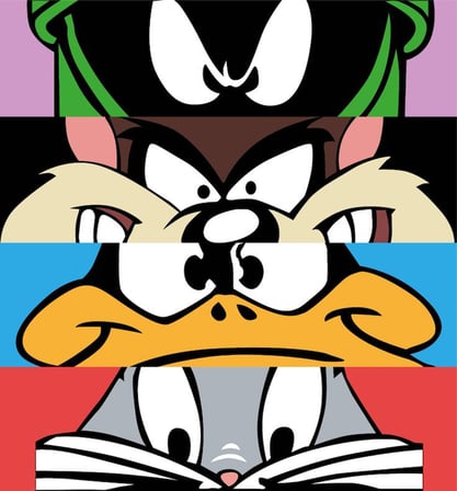 Looney Tunes Karakter Gözleri Renkli Blok DTF Transfer Baskı – Evde Ütü ile Yapıştırılan Çocuğa/Yetişkine Tekstil Baskısı