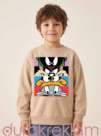 Looney Tunes Karakter Gözleri Renkli Blok DTF Transfer Baskı – Evde Ütü ile Yapıştırılan Çocuğa/Yetişkine Tekstil Baskısı