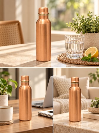Aura Copper Kalın Bakır Matara 600 ml Kapaklı Su Şişesi Suluk- İçi Kalaysız!!! Ac-00004