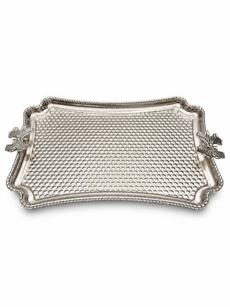 Aura Copper Kelebek Kulplu Petek Desenli Metal Çay Kahve Sunum Tepsisi 30x20 cm Gümüş