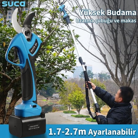 Suca SC 8640A - SC 5808 Teleskopik Uzatmalı Akülü Budama Makası ve Testere 4 Batarya 21V