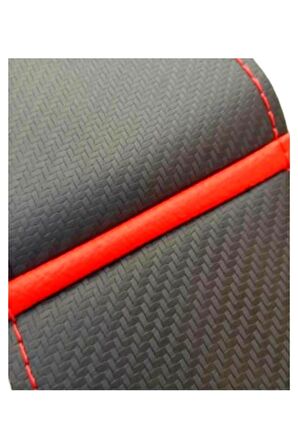 Vw Passat B6 Uyumlu  Alkantra Dikmeli Direksiyon Kılıfı Karbon-alkantra Yüzüklü Kırmızı Ipli