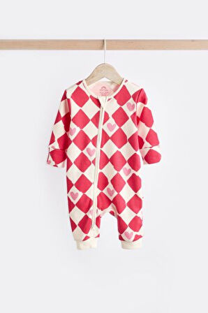 Next Baby % 100 Pamuklu Kırmızı Kalp Desenli  3'lü Tulum Set