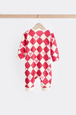 Next Baby % 100 Pamuklu Kırmızı Kalp Desenli  3'lü Tulum Set