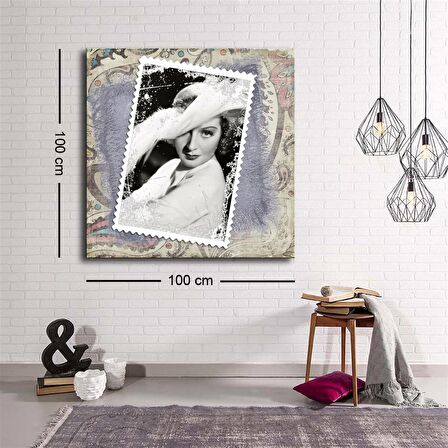 Dekoratif Baskı illüstrasyon Postage Stamp 2 Kare Kanvas Tablo