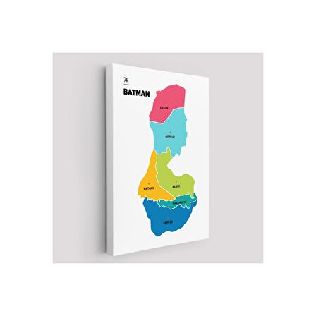 Batman İli ve İlçeler Haritası  Dekoratif Kanvas Tablo 1285