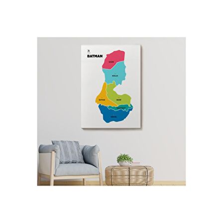 Batman İli ve İlçeler Haritası  Dekoratif Kanvas Tablo 1285