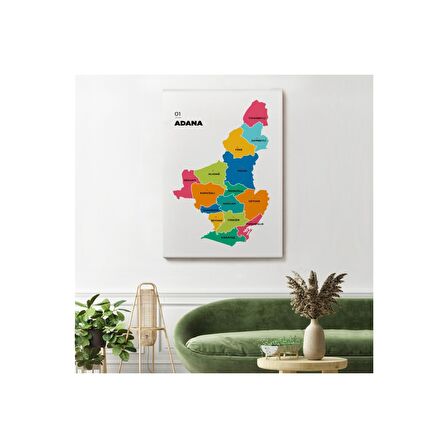 Adana İli ve İlçeler Haritası  Dekoratif Kanvas Tablo 1248