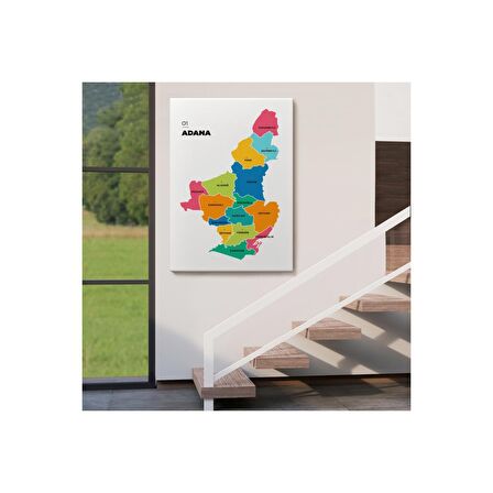 Adana İli ve İlçeler Haritası  Dekoratif Kanvas Tablo 1248