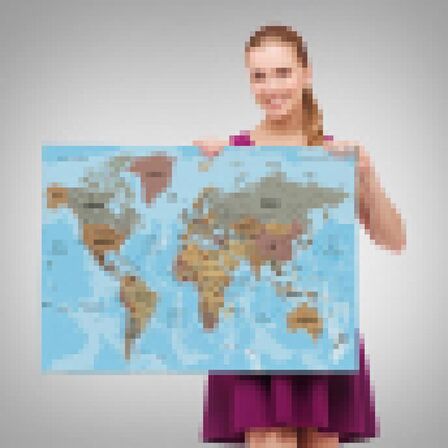 Dünya Haritası Türkçe Kanvas Tablo Ayrıntılı Dekoratif-Okyanuslu 2182