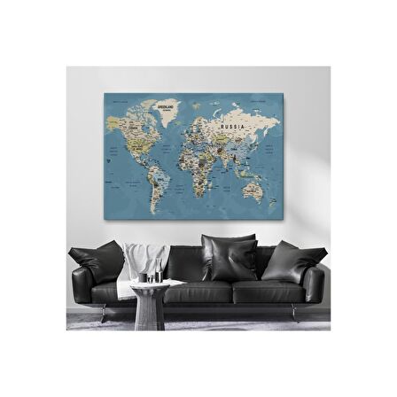 Dünya Haritası Son Derece Ayrıntılı Eğitici ve Öğretici Okyanuslu Kanvas Tablo-2523