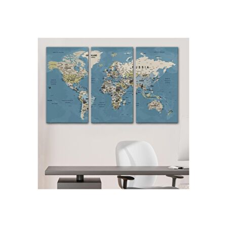 Dünya Haritası Son Derece Ayrıntılı Eğitici ve Öğretici Okyanuslu Kanvas Tablo-2523