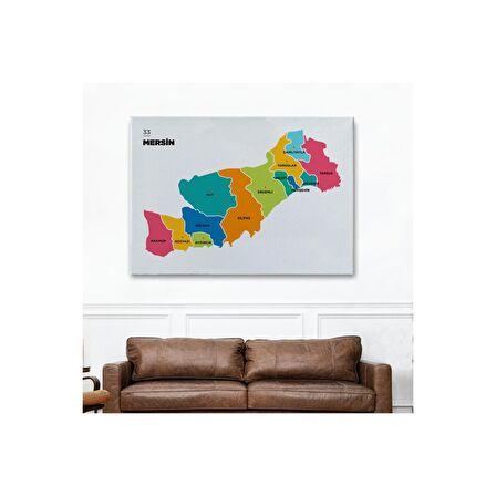 Mersin İli ve İlçeler Haritası  Dekoratif Kanvas Tablo 1418