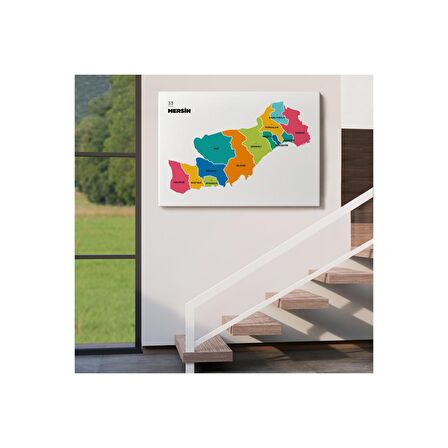 Mersin İli ve İlçeler Haritası  Dekoratif Kanvas Tablo 1418