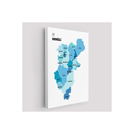 Denizli  İli ve İlçeler Haritası  Dekoratif Kanvas Tablo 1320