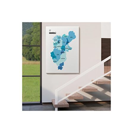 Denizli  İli ve İlçeler Haritası  Dekoratif Kanvas Tablo 1320