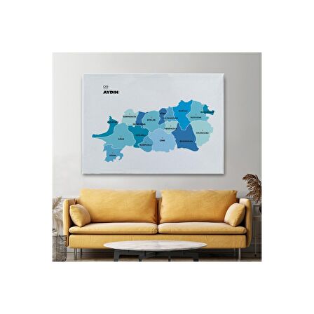 Aydın İli ve İlçeler Haritası  Dekoratif Kanvas Tablo 1278