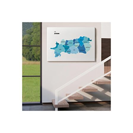 Aydın İli ve İlçeler Haritası  Dekoratif Kanvas Tablo 1278