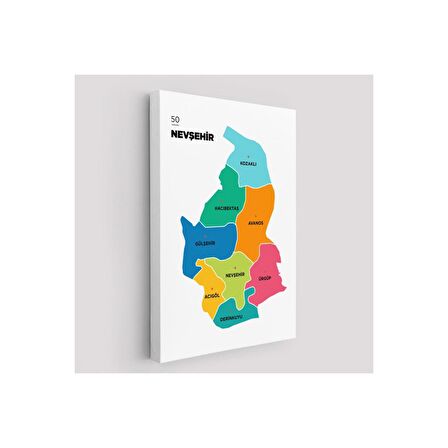 Nevşehir İli ve İlçeler Haritası  Dekoratif Kanvas Tablo 1427
