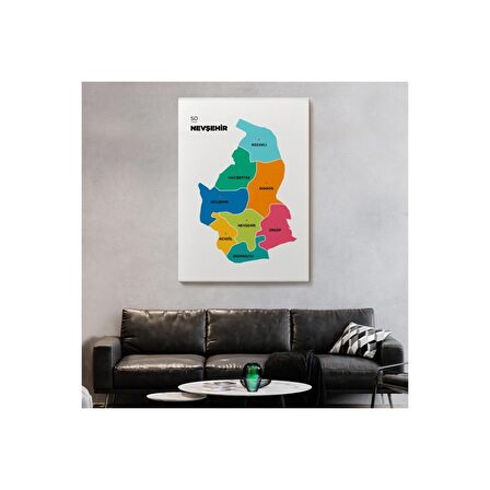 Nevşehir İli ve İlçeler Haritası  Dekoratif Kanvas Tablo 1427