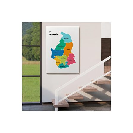 Nevşehir İli ve İlçeler Haritası  Dekoratif Kanvas Tablo 1427