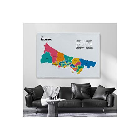 İstanbul  İli ve İlçeler Haritası  Dekoratif Kanvas Tablo 1364