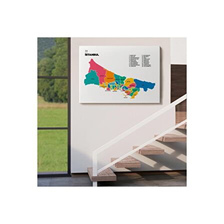 İstanbul  İli ve İlçeler Haritası  Dekoratif Kanvas Tablo 1364