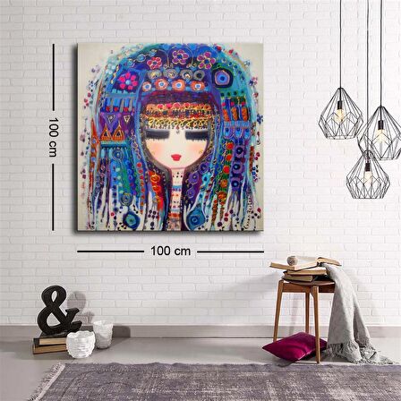 Dekoratif Baskı illüstrasyon Colorful Woman 2 Kare Kanvas Tablo