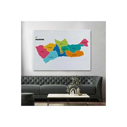Mardin İli ve İlçeler Haritası  Dekoratif Kanvas Tablo 1415
