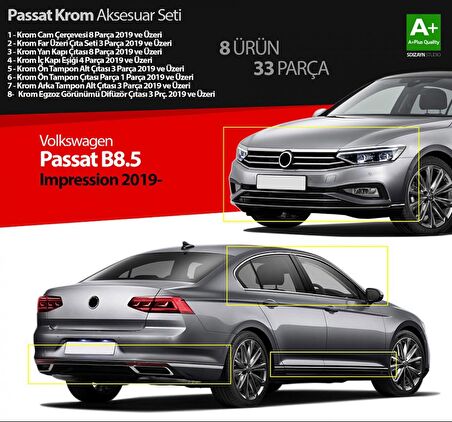 Paspasgarajı VW Passat B8.5 Impression Krom Aksesuar Seti 33 Parça A+Kalite