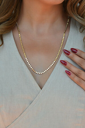 14K Gold Kaplama Ezme Zincir Kolye – Işıltılı Pul Model (60 cm)