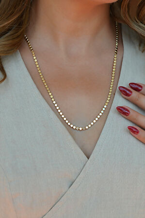 14K Gold Kaplama Ezme Zincir Kolye – Işıltılı Pul Model (60 cm)