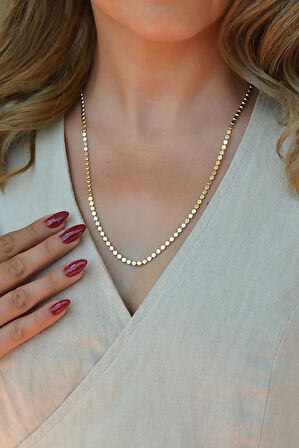 14K Gold Kaplama Ezme Zincir Kolye – Işıltılı Pul Model (60 cm)