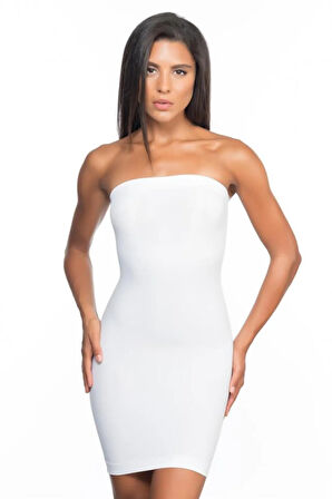 Beyaz 5065 Straplez Elbise Korse