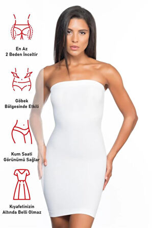 Beyaz 5065 Straplez Elbise Korse