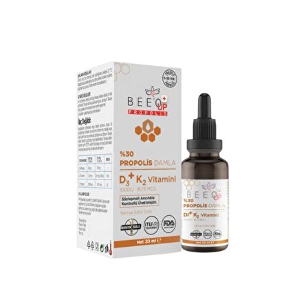 %30 Propolis Damla D3+K2 Vitamini İçeren Takviye Edici Gıda 20ml  