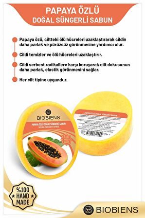 Papaya Özlü Duş ve Cilde Özel Doğal Süngerli Sabun