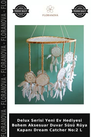 Delux Serisi Yeni Ev Hediyesi Bohem Aksesuar Duvar Süsü Rüya Kapanı Dream Catcher No:2 L