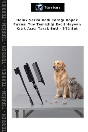 Delux Serisi Kedi Tarağı Köpek Fırçası Tüy Temizliği Evcil Hayvan Kıtık Açıcı Tarak Seti - 3'lü Set