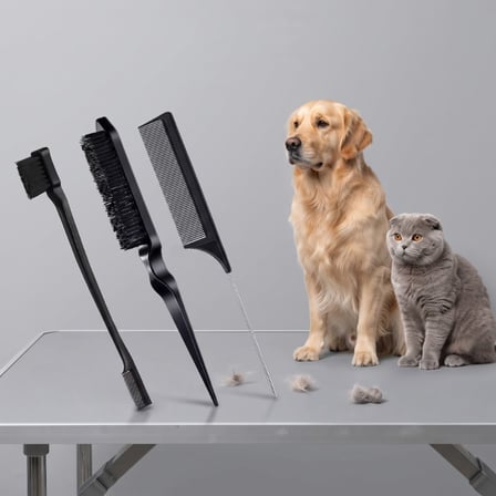 Delux Serisi Kedi Tarağı Köpek Fırçası Tüy Temizliği Evcil Hayvan Kıtık Açıcı Tarak Seti - 3'lü Set