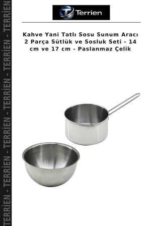 Kahve Yani Tatlı Sosu Sunum Aracı 2 Parça Sütlük ve Sosluk Seti - 14 cm ve 17 cm - Paslanmaz Çelik